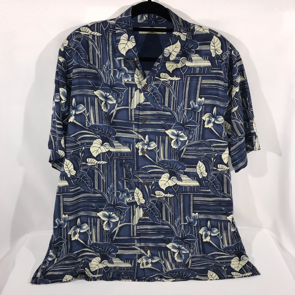 Tommy Bahama Camp Hawaiian Tropical Shirt Navy Lg